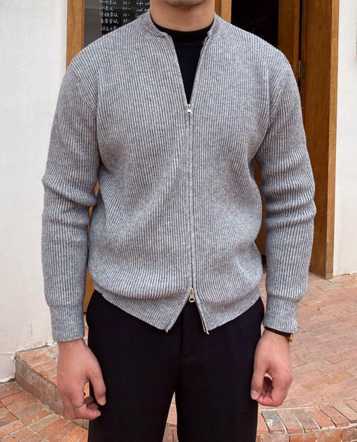 Lazio Ribbed Zip Cardigan Grey