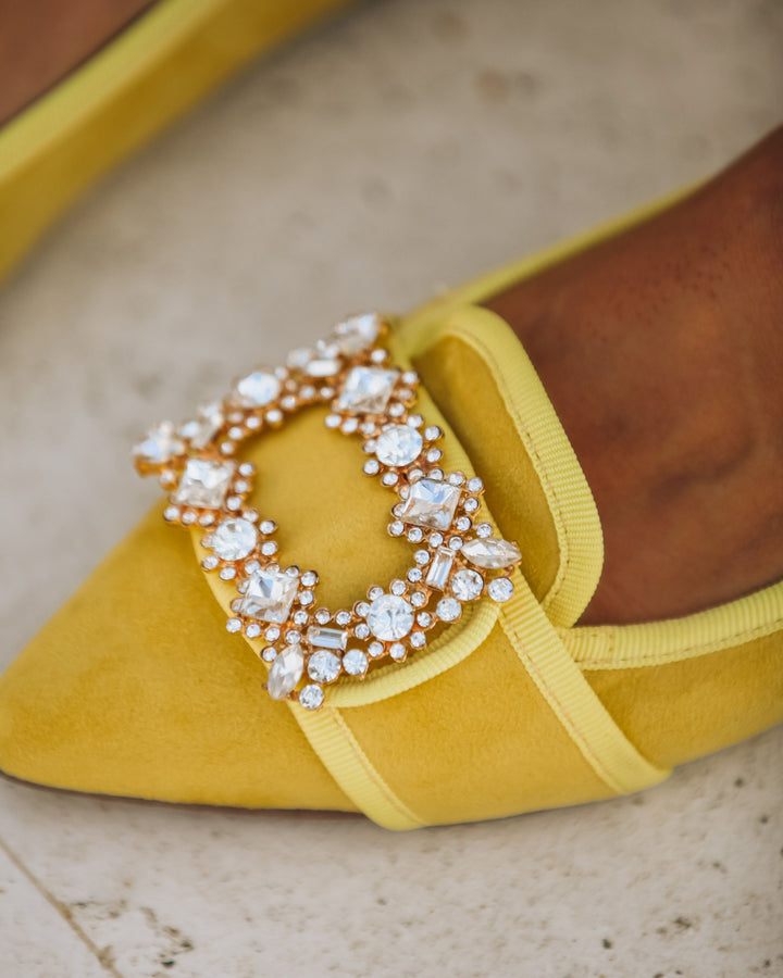 Vanderpump Embellished Faux Suede Flats Yellow