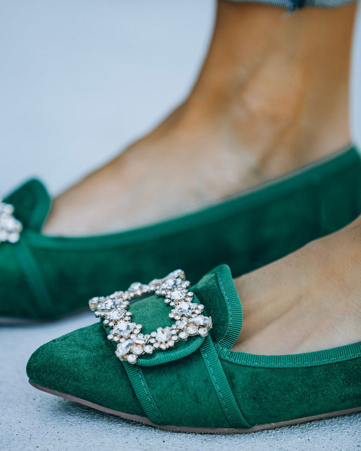 Vanderpump Embellished Faux Suede Flats Emerald