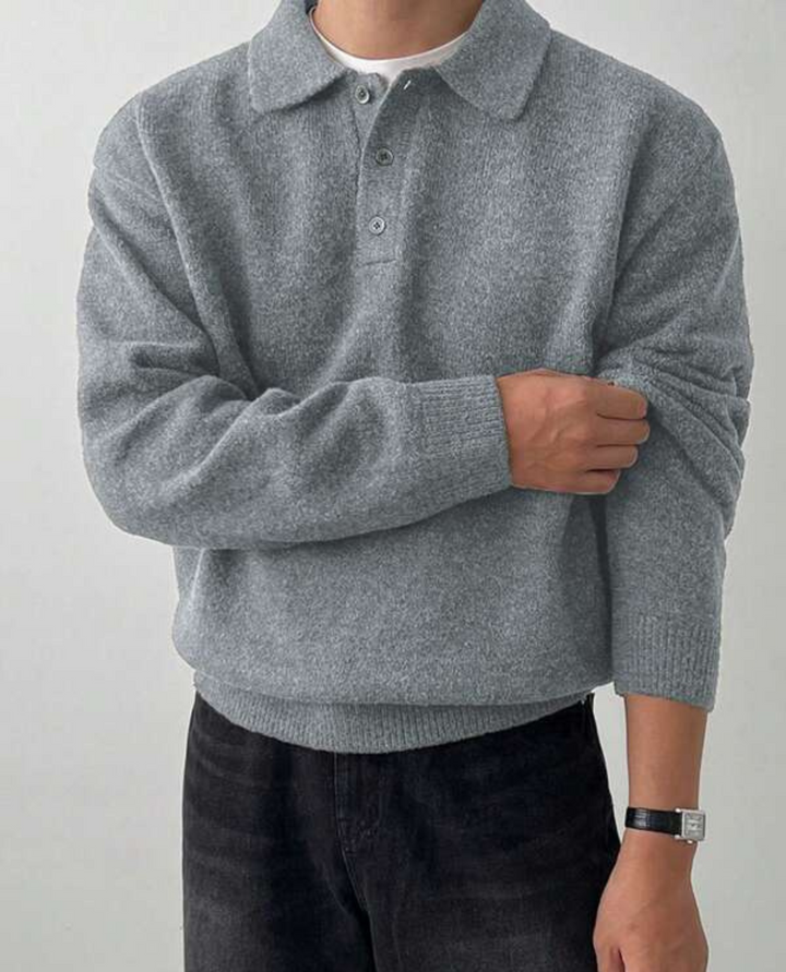 Merino Polo Knit Sweater Light Grey