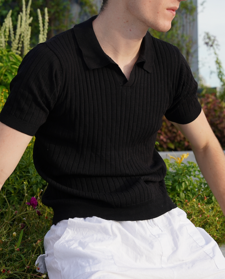 Slim-Fit Ribbed Polo Shirt