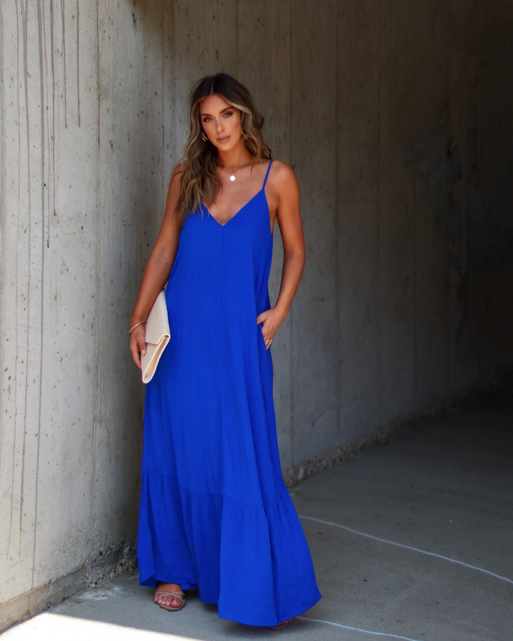Kimonie Pocketed Maxi Dress Blue