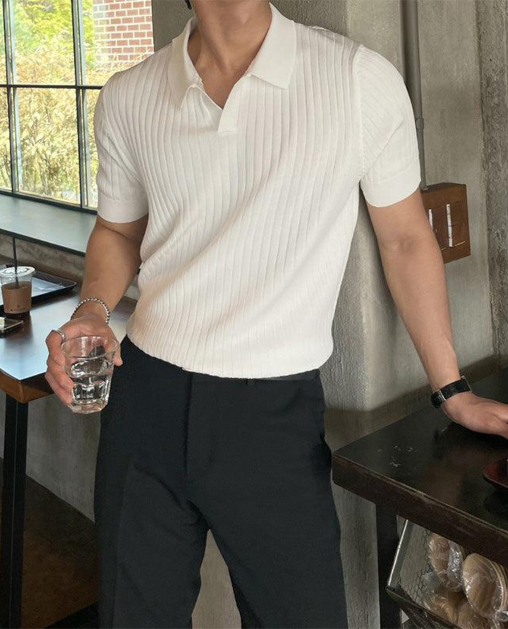 Slim-Fit Ribbed Polo Shirt White