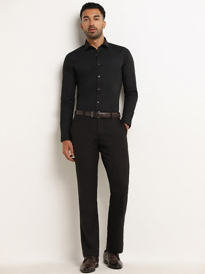 WES Formals Black Cotton-Blend Ultra-Slim Fit Shirt