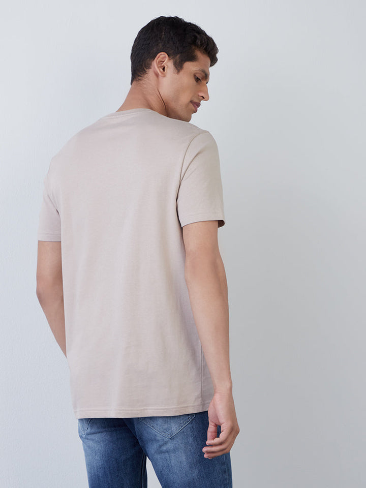 WES Casuals Beige Slim-Fit Cotton T-Shirt
