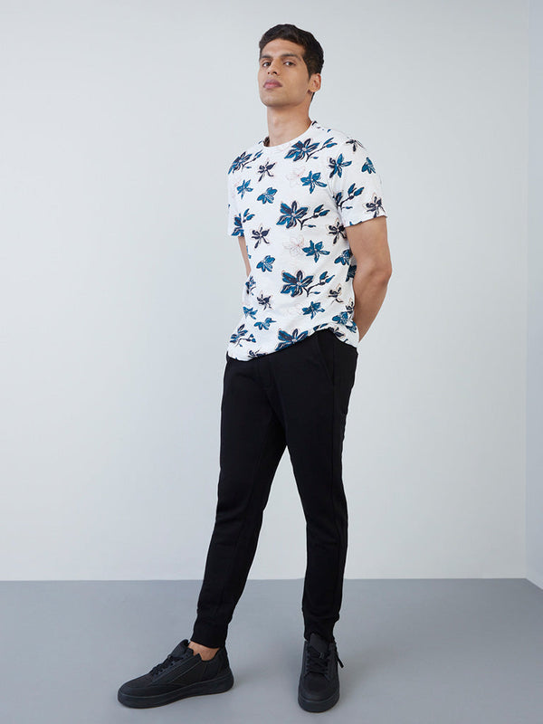 ETA Black Self-Textured Cotton-Blend Slim-Fit Mid-Rise Joggers