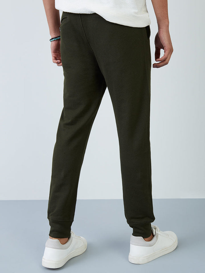 ETA Dark Olive Textured Cotton-Blend Slim-Fit Mid-Rise Joggers