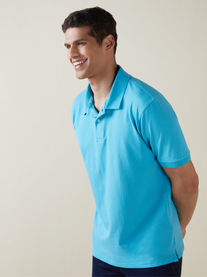WES Casuals Blue Relaxed-Fit Polo T-Shirt