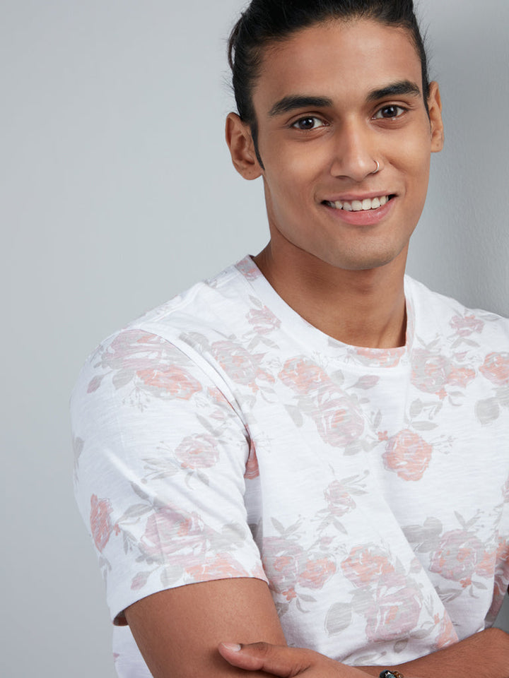 ETA White Floral Print Slim-Fit T-Shirt