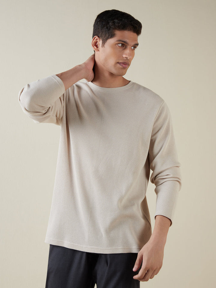 ETA Beige Self-Textured Cotton-Blend Slim-Fit T-Shirt