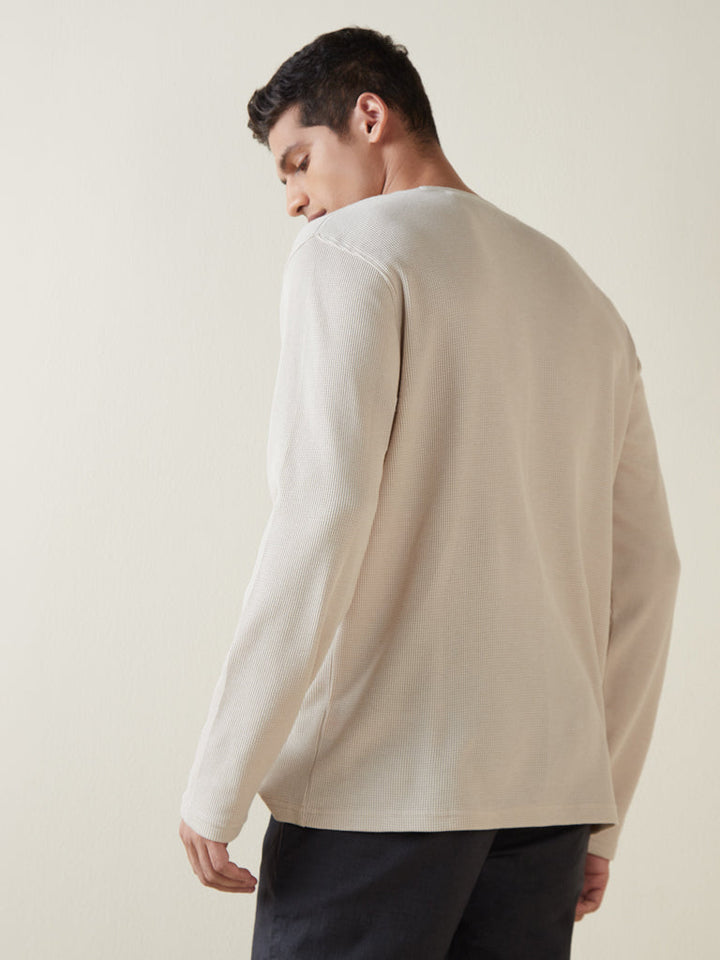 ETA Beige Self-Textured Cotton-Blend Slim-Fit T-Shirt