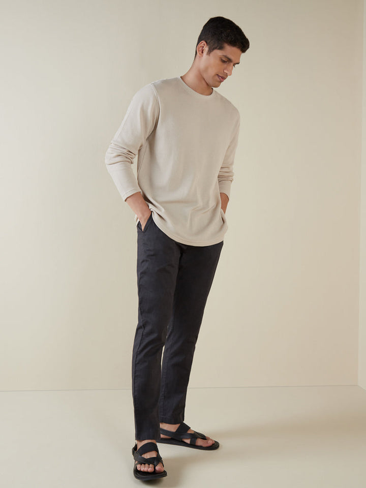 ETA Beige Self-Textured Cotton-Blend Slim-Fit T-Shirt