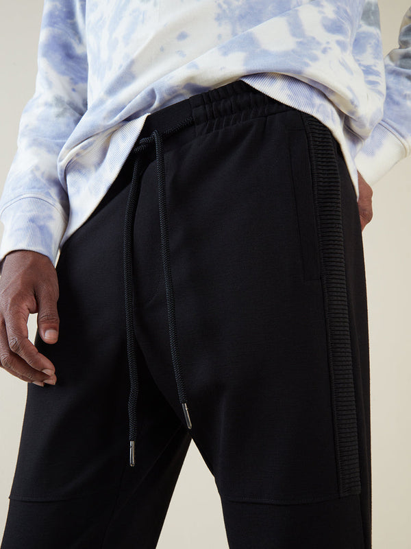 Studiofit Black Ribbed Texture Slim-Fit Joggers