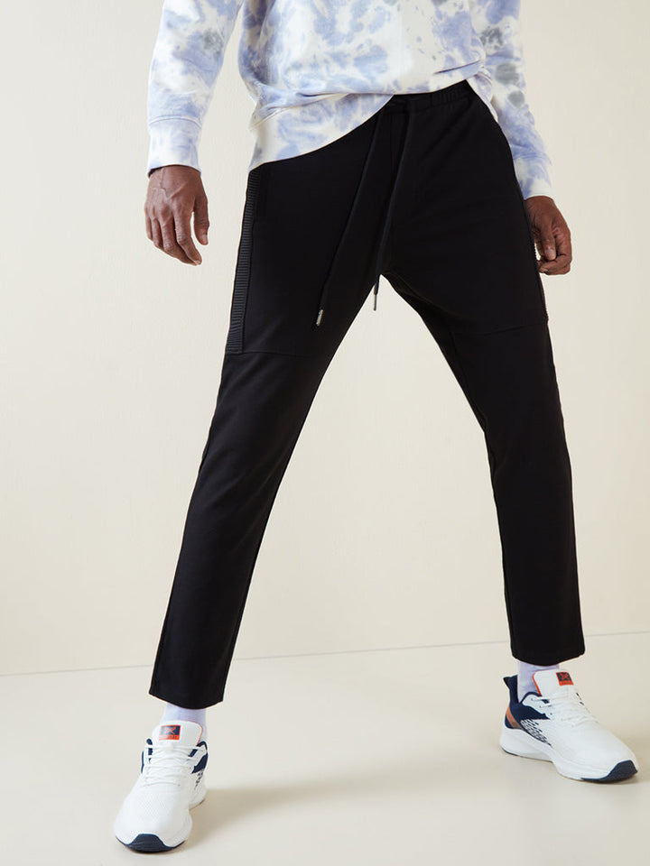 Studiofit Black Ribbed Texture Slim-Fit Joggers