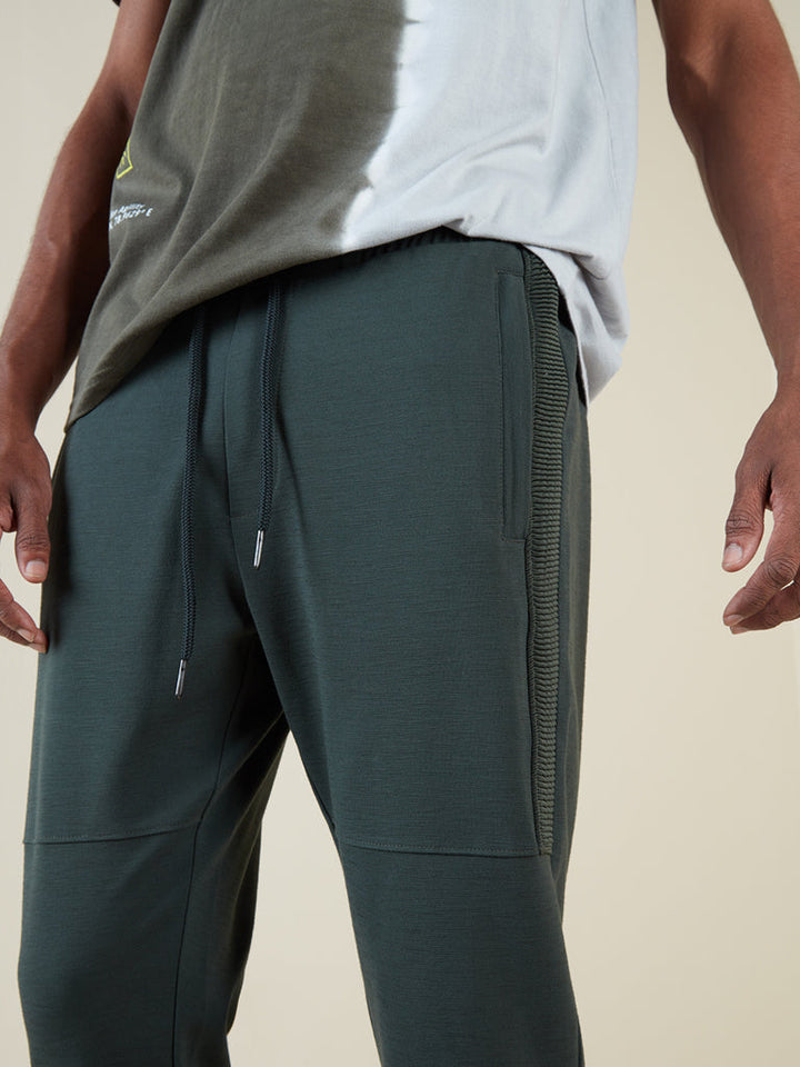 Studiofit Olive Ribbed Texture Slim-Fit Joggers