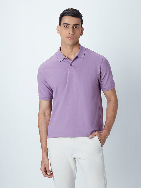 WES Casuals Lavender Cotton-Blend Relaxed-Fit Polo T-Shirt
