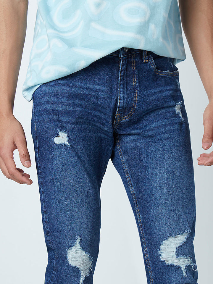 Nuon Dark Blue Straight-Fit Mid-Rise Jeans