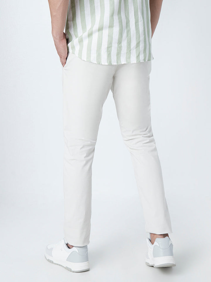 WES Casuals Off-White Cotton-Blend Slim-Fit Mid-Rise Chinos