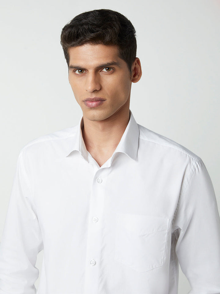 WES Formals White Cotton Relaxed-Fit Shirt