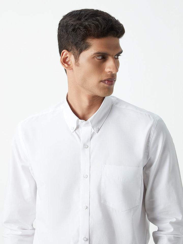 WES Formals White Cotton Slim-Fit Shirt
