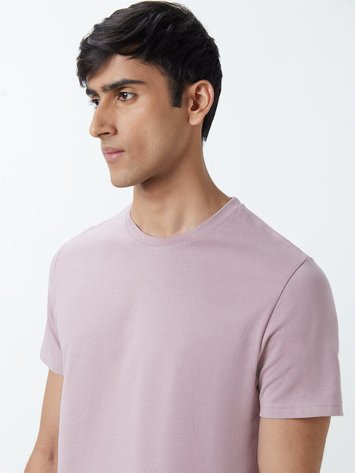 WES Casuals Lilac Eco-Save Cotton Slim-Fit T-Shirt
