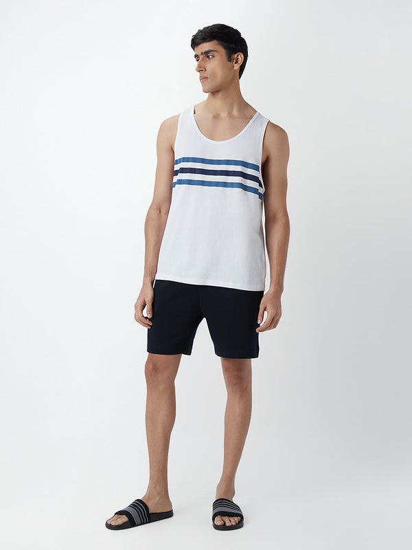 WES Lounge Navy Self-Textured Cotton-Blend Relaxed-Fit Shorts