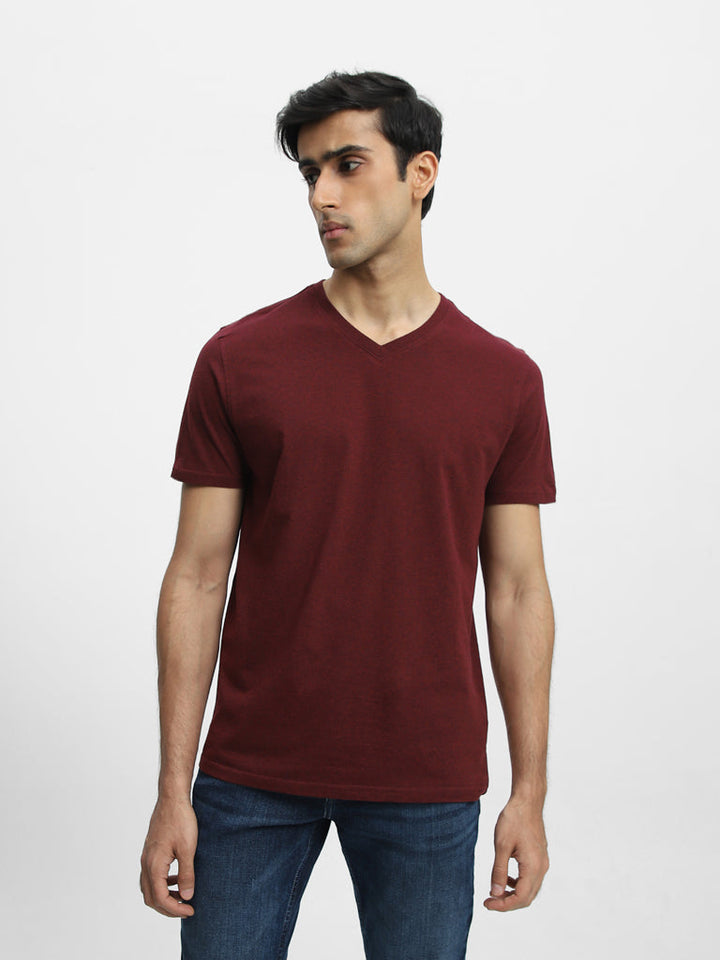 WES Casuals Wine Cotton Slim-Fit T-Shirt