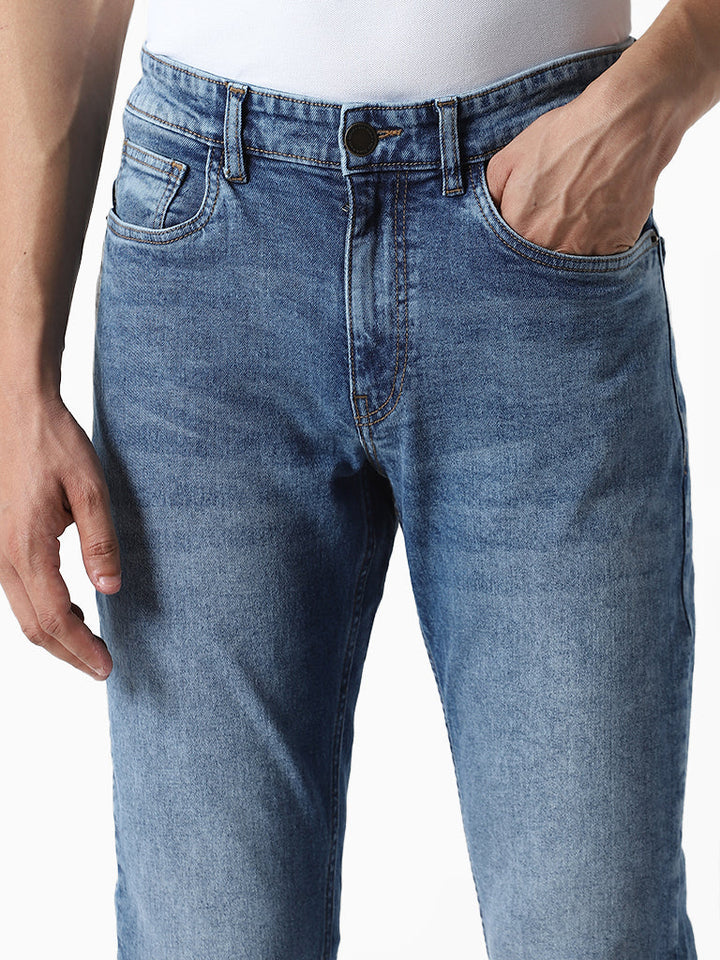 WES Casuals Blue Slim-Fit Denim Mid-Rise Jeans