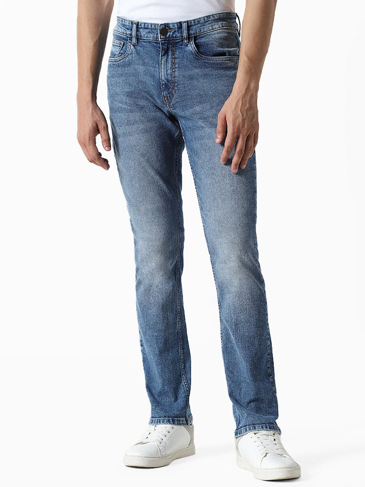 WES Casuals Blue Slim-Fit Denim Mid-Rise Jeans
