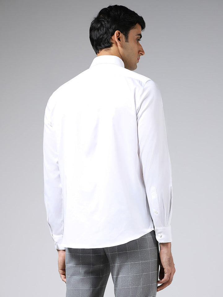 WES Formals Solid White Cotton-Blend Slim-Fit Shirt