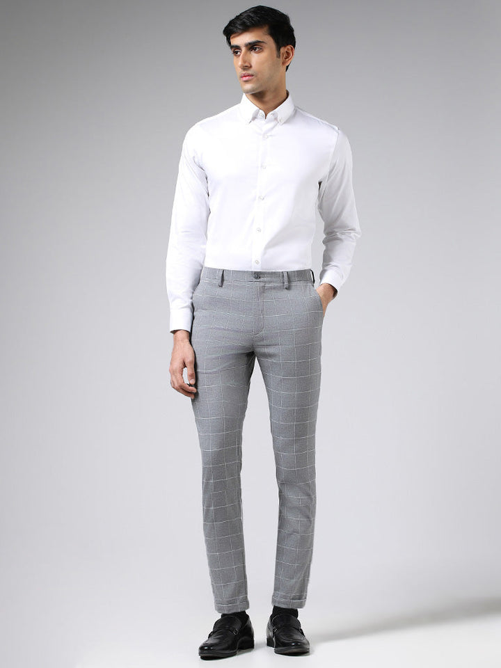 WES Formals Solid White Cotton-Blend Slim-Fit Shirt