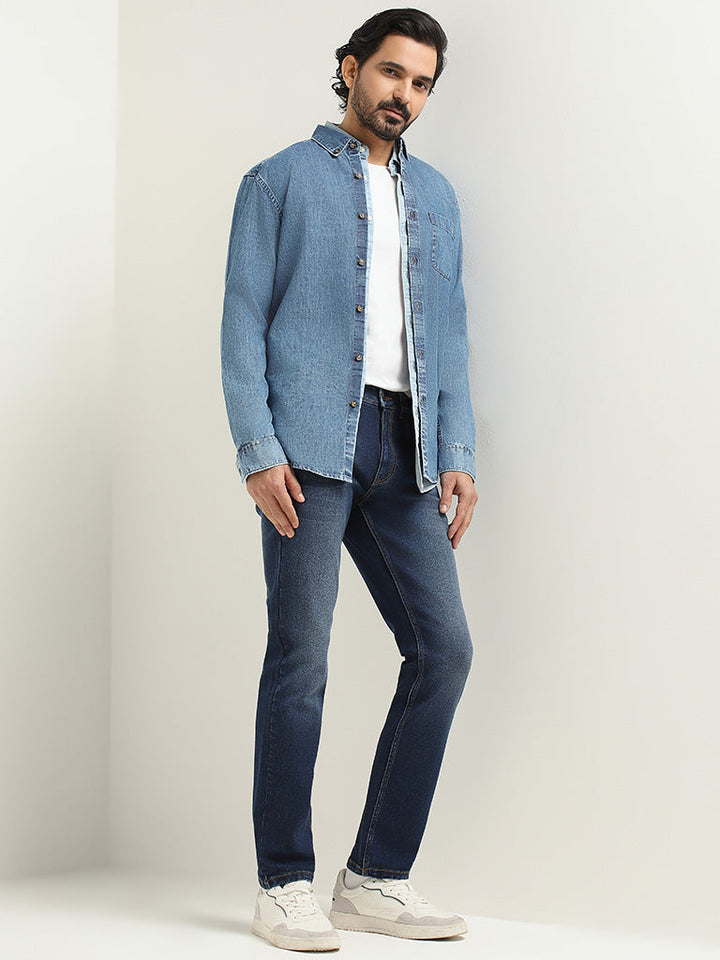 WES Casuals Dark Blue Relaxed-Fit Mid-Rise Jeans