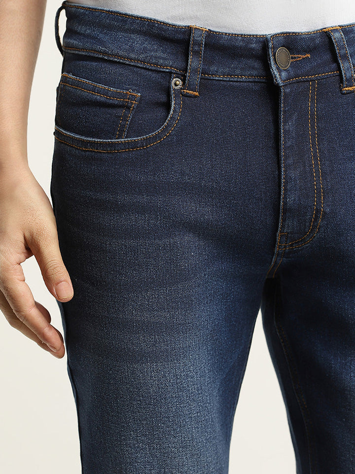 WES Casuals Dark Blue Relaxed-Fit Mid-Rise Jeans
