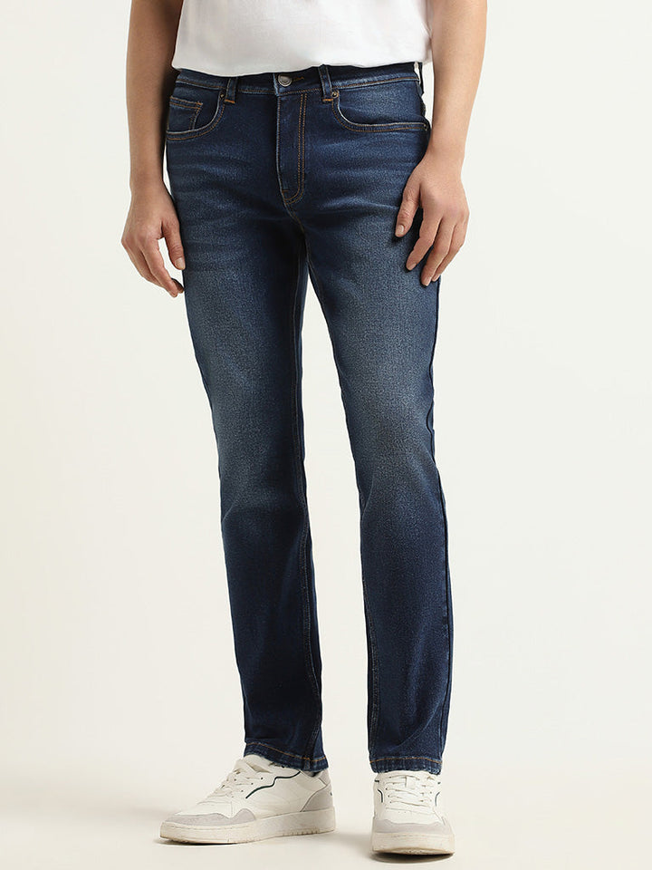 WES Casuals Dark Blue Relaxed-Fit Mid-Rise Jeans