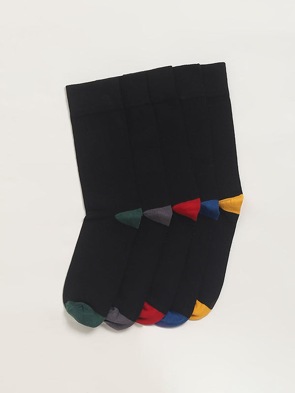 WES Lounge Colorful Accent Black Cotton-Blend Socks - Pack of 5