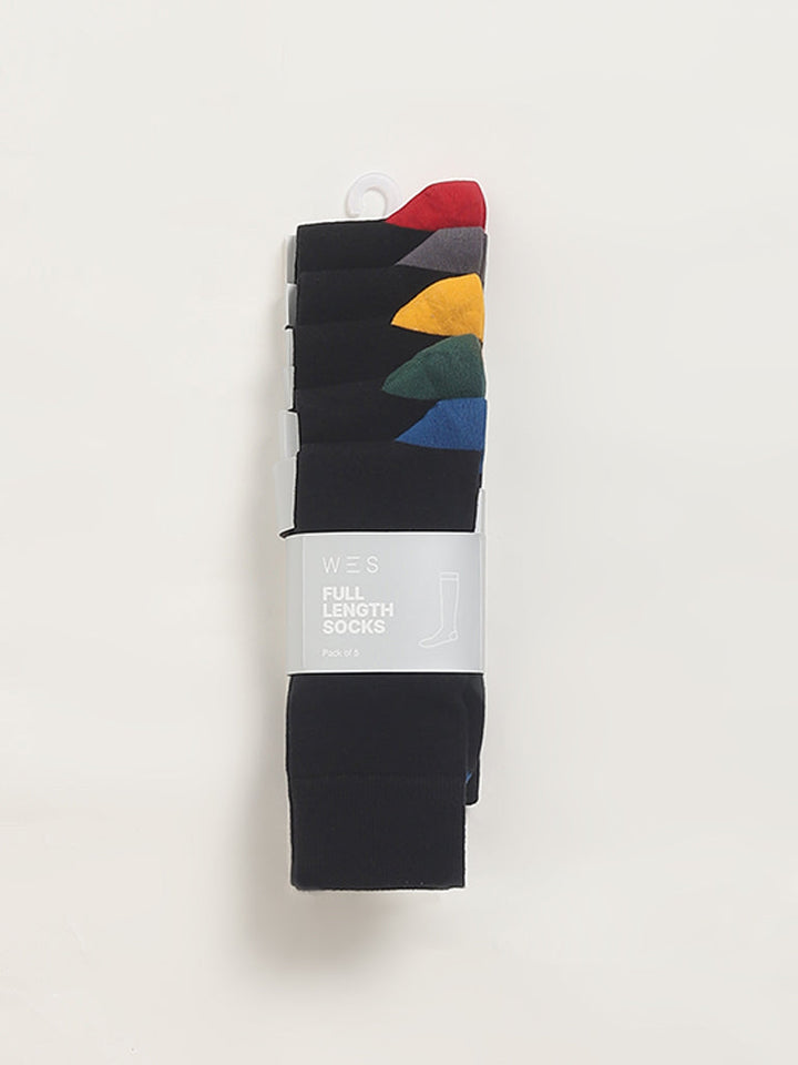 WES Lounge Colorful Accent Black Cotton-Blend Socks - Pack of 5