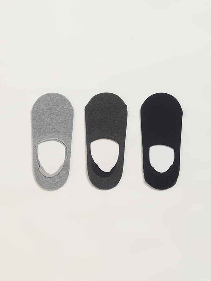 WES Lounge Grey No-Show Cotton-Blend Socks - Pack of 3