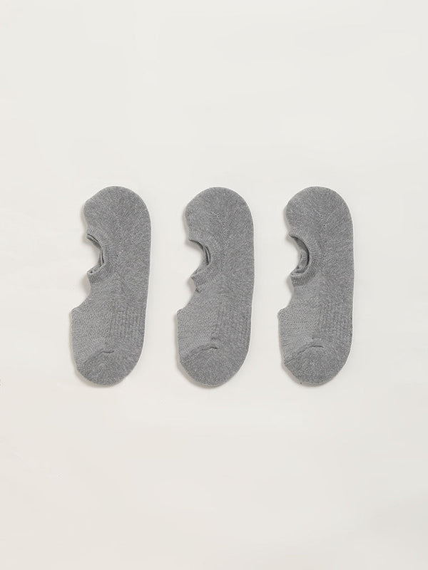 WES Lounge Grey No-Show Cotton-Blend Socks - Pack of 3