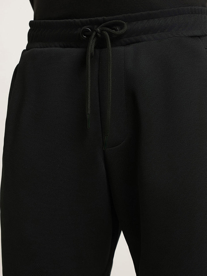 Studiofit Black Self Patterned Cotton-Blend Relaxed Fit Shorts