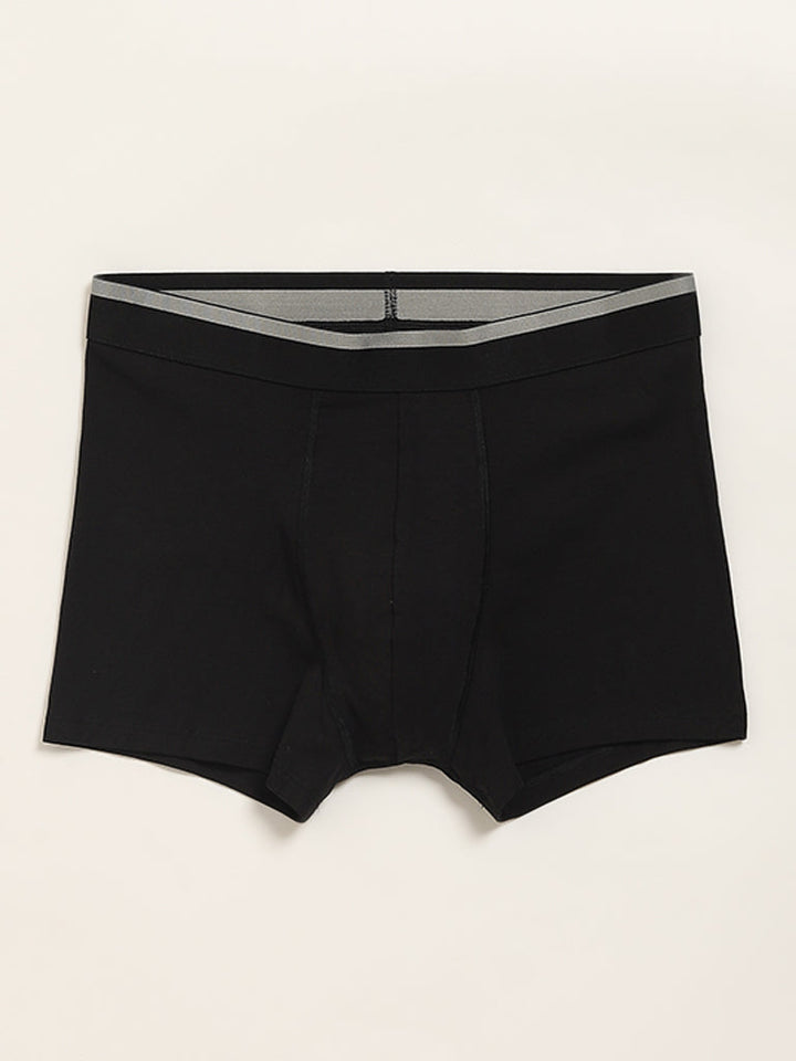 WES Lounge Black Printed Cotton-Blend Relaxed Fit Trunks - Pack of 3