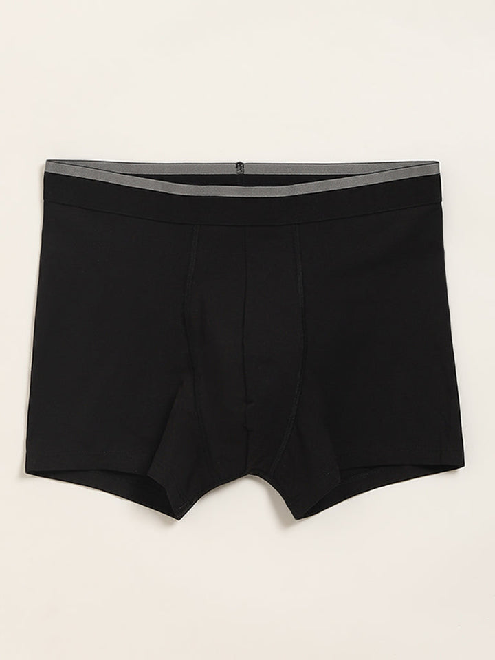 WES Lounge Black Printed Cotton-Blend Relaxed Fit Trunks - Pack of 3