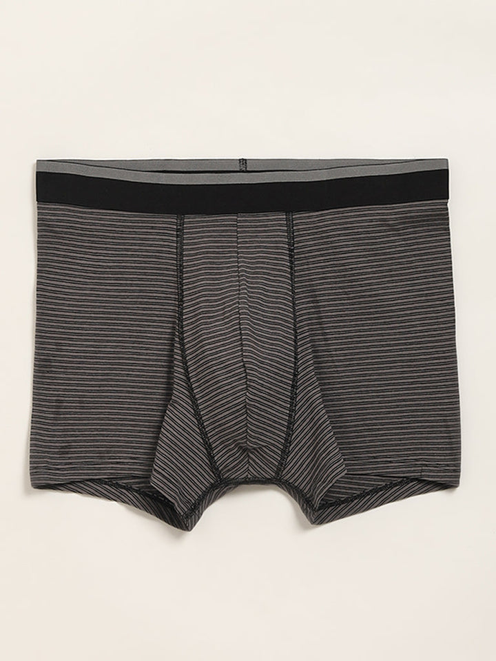 WES Lounge Black Printed Cotton-Blend Relaxed Fit Trunks - Pack of 3