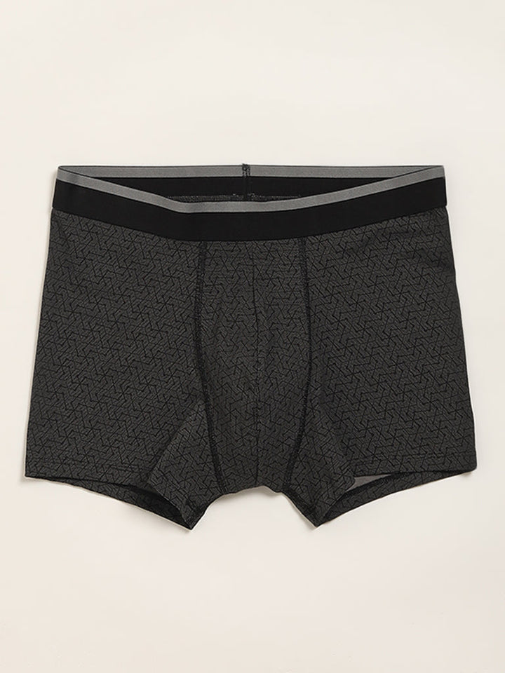 WES Lounge Black Printed Cotton-Blend Relaxed Fit Trunks - Pack of 3