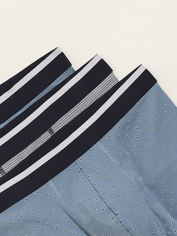 WES Lounge Light Blue Cotton-Blend Relaxed Fit Trunks - Pack of 3