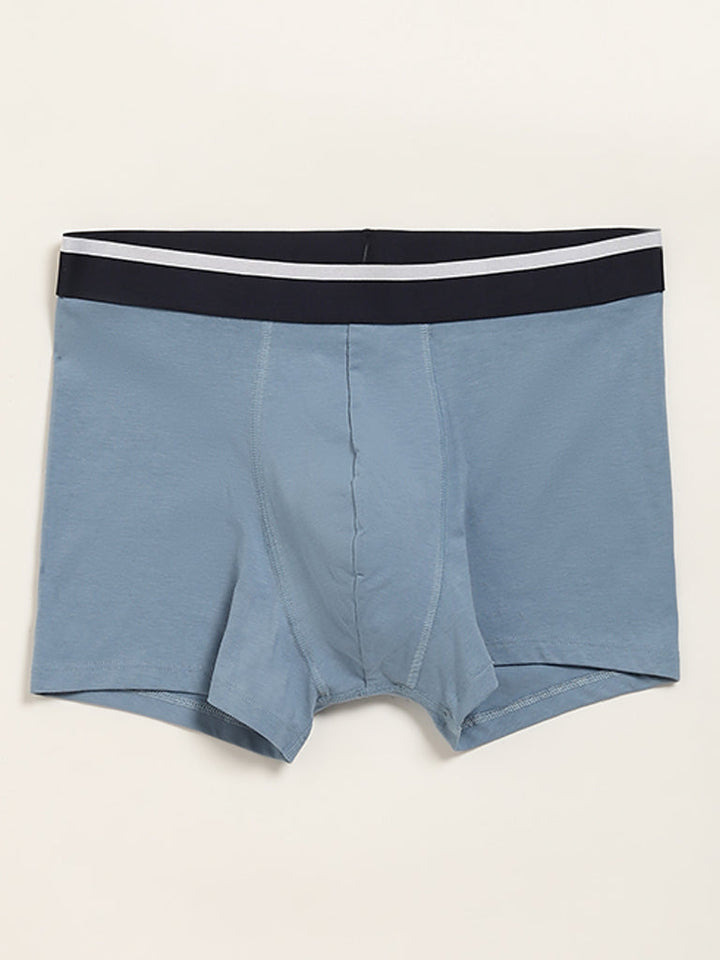 WES Lounge Light Blue Cotton-Blend Relaxed Fit Trunks - Pack of 3