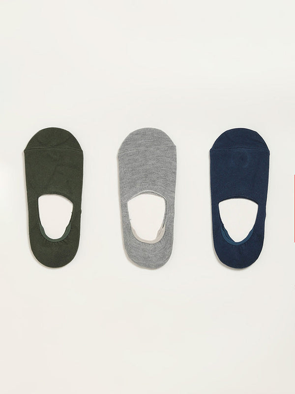WES Lounge Multicolour Solid Cotton-Blend Invisible Socks - Pack of 3