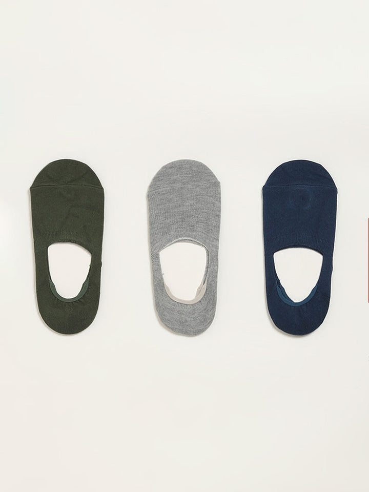 WES Lounge Multicolour Solid Cotton-Blend Invisible Socks - Pack of 3