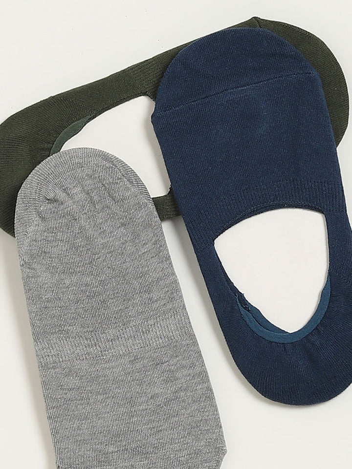 WES Lounge Multicolour Solid Cotton-Blend Invisible Socks - Pack of 3