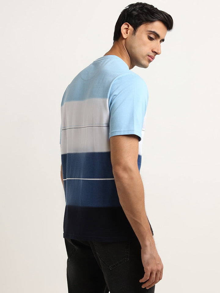 WES Lounge Blue Striped Cotton-Blend Relaxed Fit T-Shirt