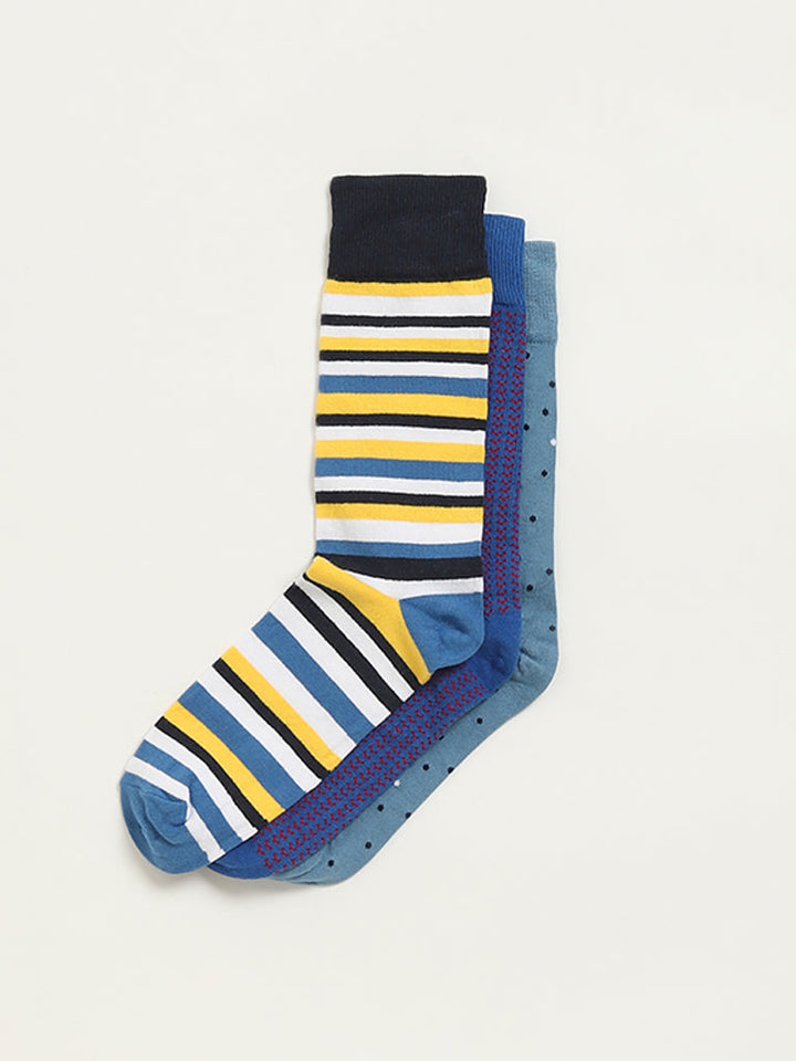 WES Lounge Multicolour Printed Cotton-Blend Full Length Socks - Pack of 3
